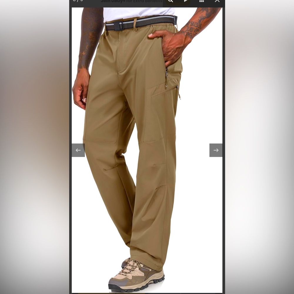 NOUKOW Men's Hiking Pants Quick Dry Lightweight Waterproof Work Pants Sz 38W L32